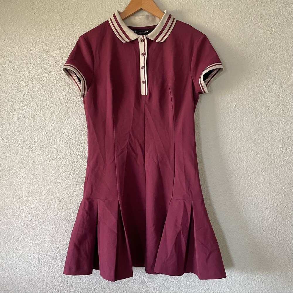Zara Wine Polo Mini Dress with Cream Trim